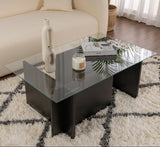 Salontafels - Rechthoekige Moderne Salontafel Vetroni Zwart Hout Look - Glas - 105x65 cm - Dimehouse
