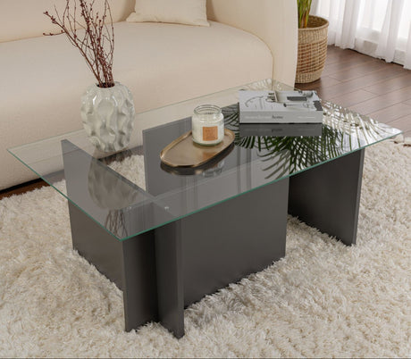Salontafels - Rechthoekige Moderne Salontafel Vetroni Antraciet - Glas - 105x65 cm - Dimehouse