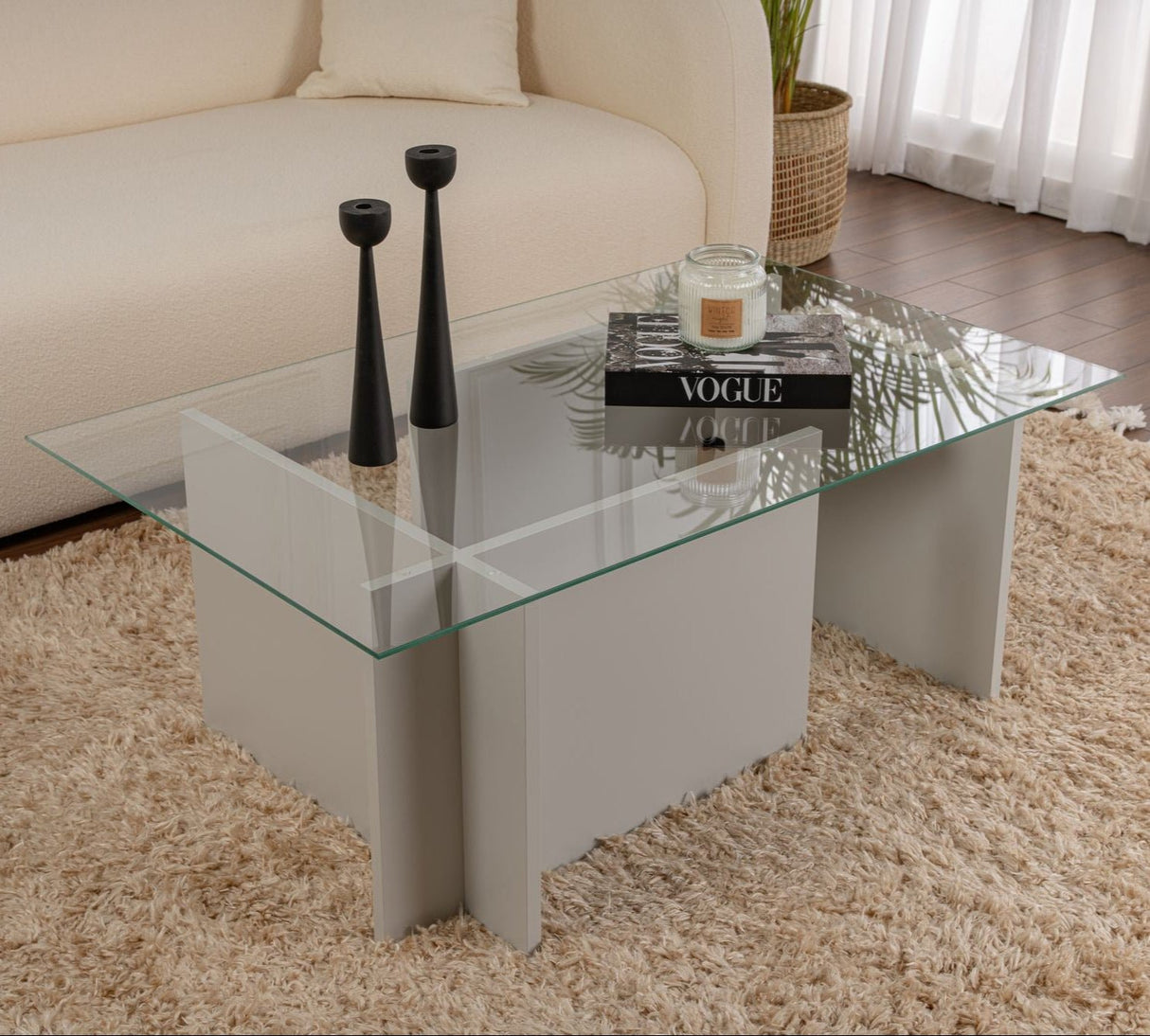Salontafels - Rechthoekige Moderne Salontafel Vetroni Grijs - Glas - 105x65 cm - Dimehouse