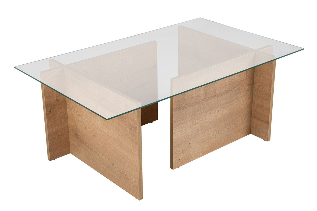 Salontafels - Rechthoekige Moderne Salontafel Honey Eikenhout Look - Glas - 105x65 cm - Dimehouse