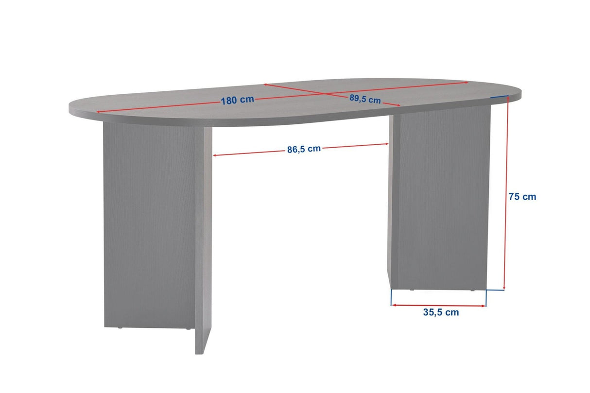 Mesa de comedor ovalada Melamina blanca - Japandi - 180x89,5x75 cm - Sota