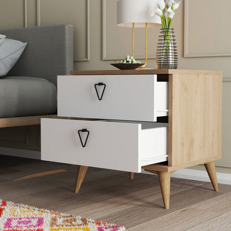 Mesa de noche Versa Oak White Melamine 52x55.1x45 cm