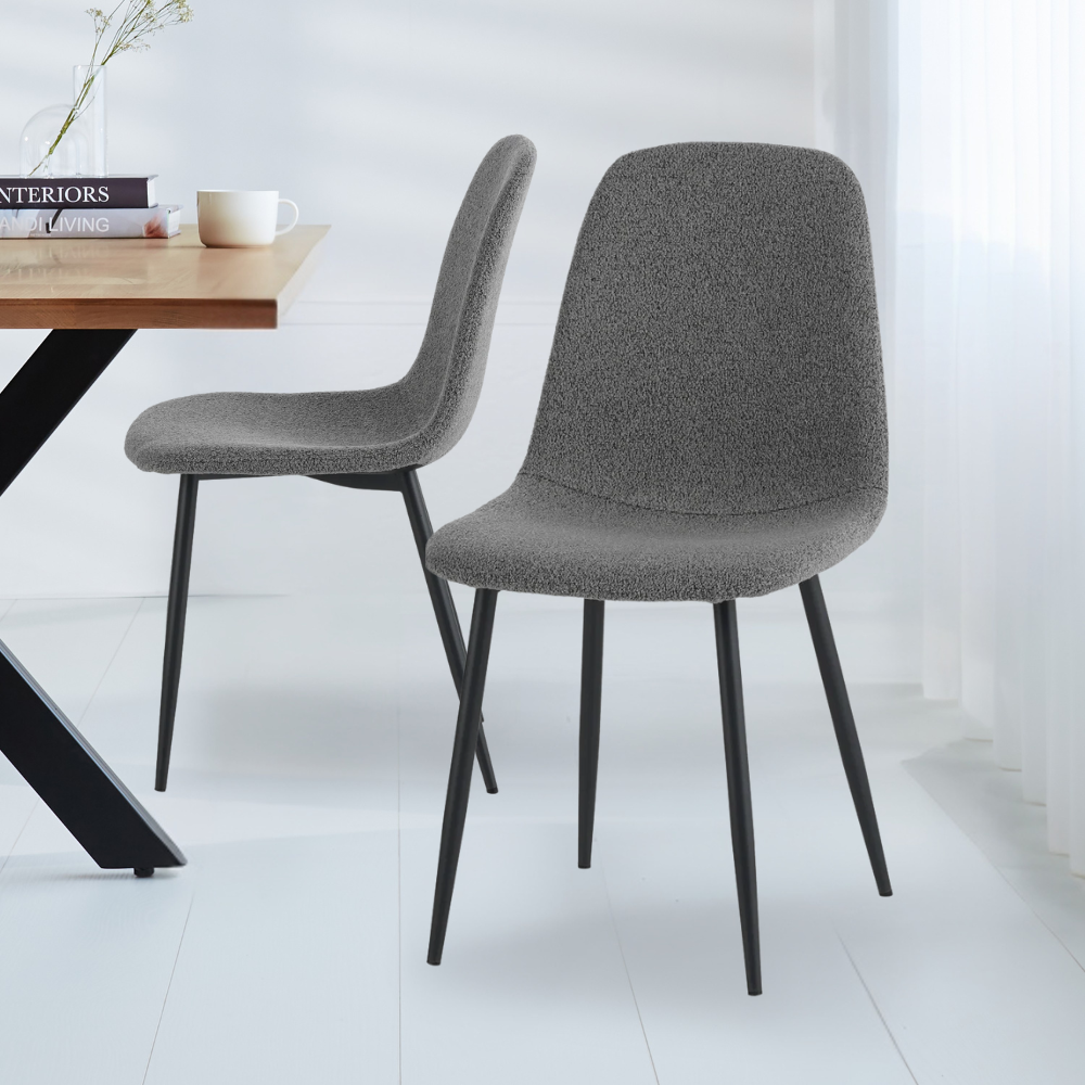 Juego de 4 Sillas de Comedor Escandinavas Gris Bouclé Tela Swift - Sin Apoyabrazos 