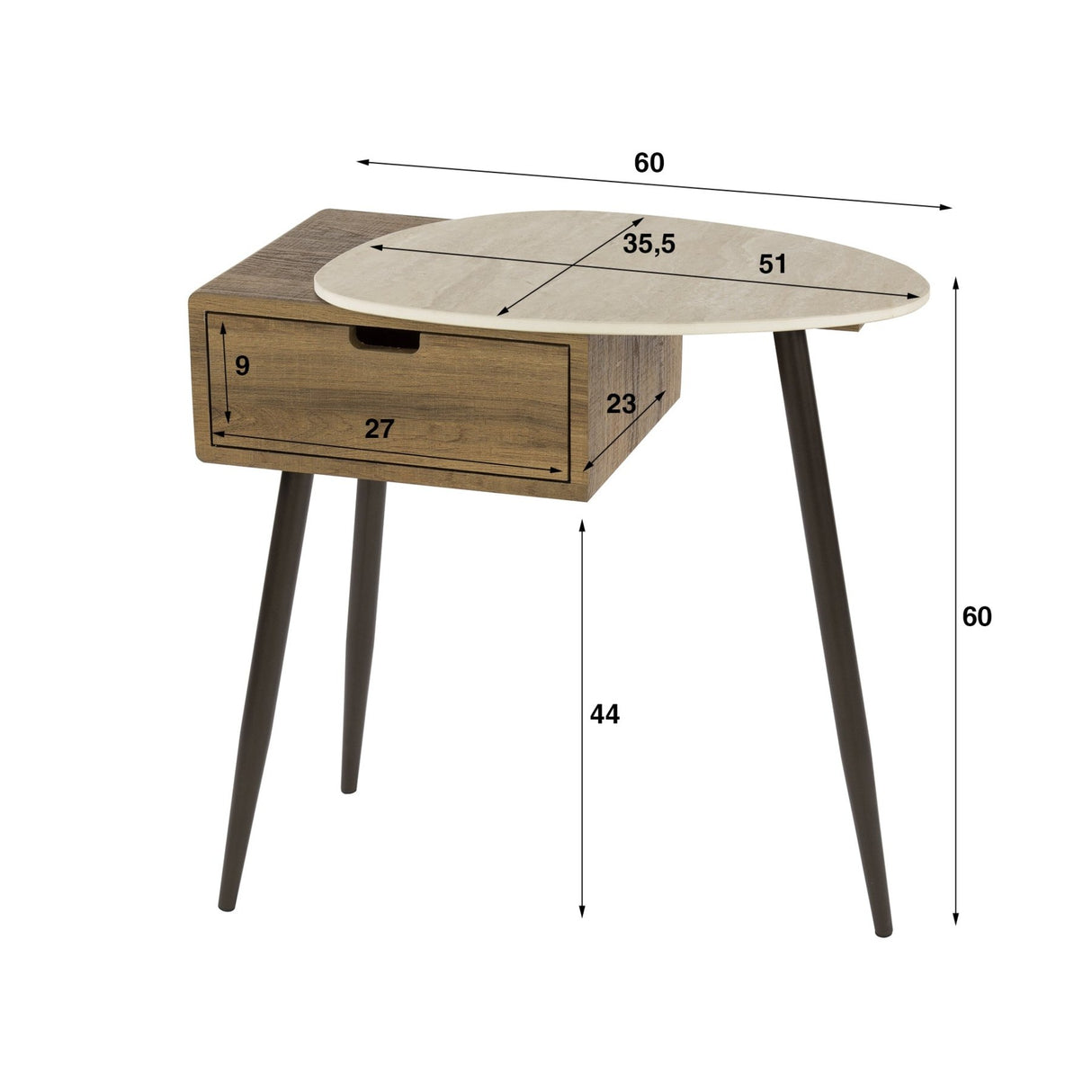 Borea mesita de noche derecha 1 cajón cerámica travertino 