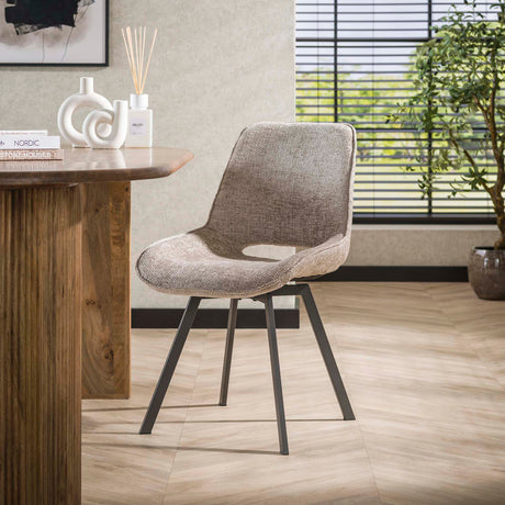Juego de 4 sillas de comedor giratorias Silos chenille beige 