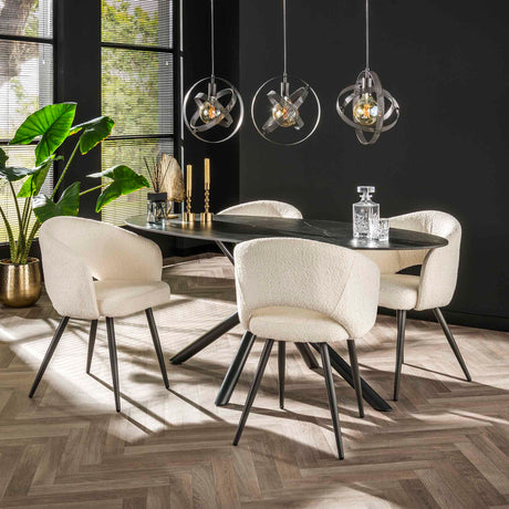Silla de comedor moderna blanca Cargo Bouclé tela 
