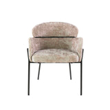 Silla de comedor Lola Bouclé de tela color arena con respaldo redondo y brazos 