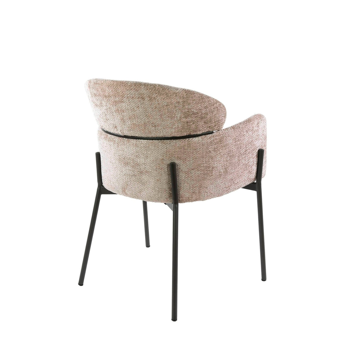 Silla de comedor Lola Bouclé de tela color arena con respaldo redondo y brazos 