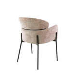 Silla de comedor Lola Bouclé de tela color arena con respaldo redondo y brazos 