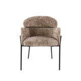 Silla de comedor Lola Bouclé de tela Champagne con respaldo redondo y brazos 