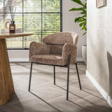 Silla de comedor Lola Bouclé de tela Champagne con respaldo redondo y brazos 