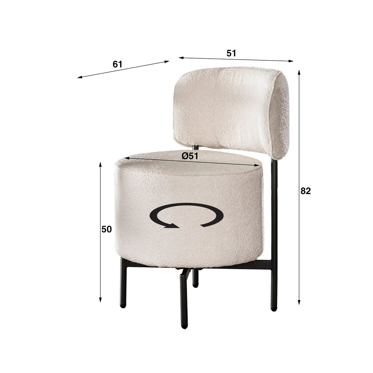 Set van 2 eetkamerstoelen Dante Bouclé wit draaibaar