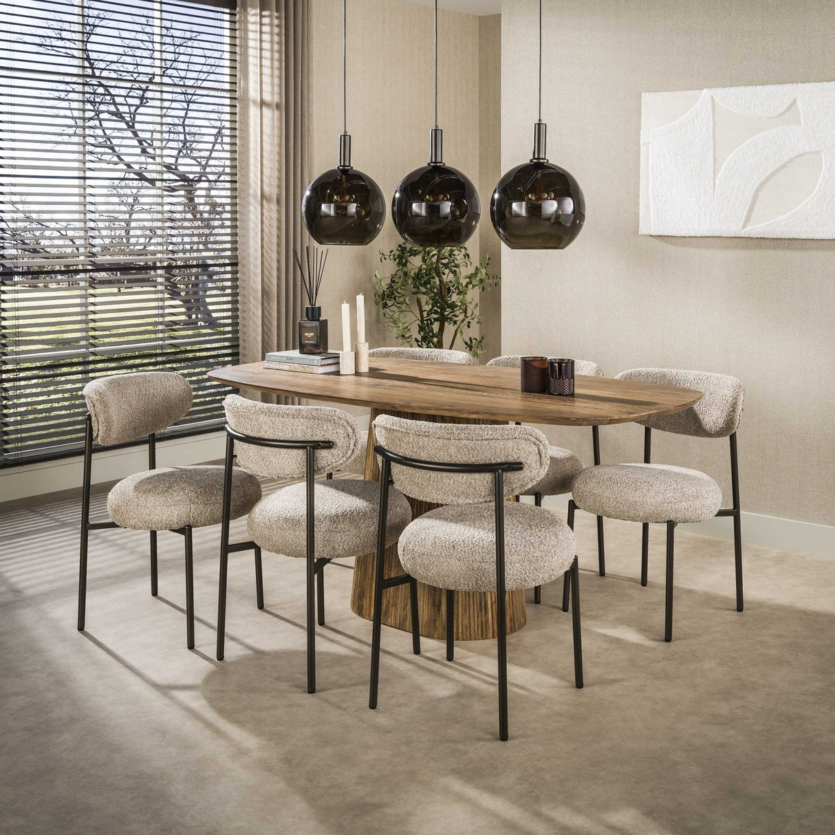 Conjunto de 2 sillas de comedor redondas bouclé marrón arena Aero