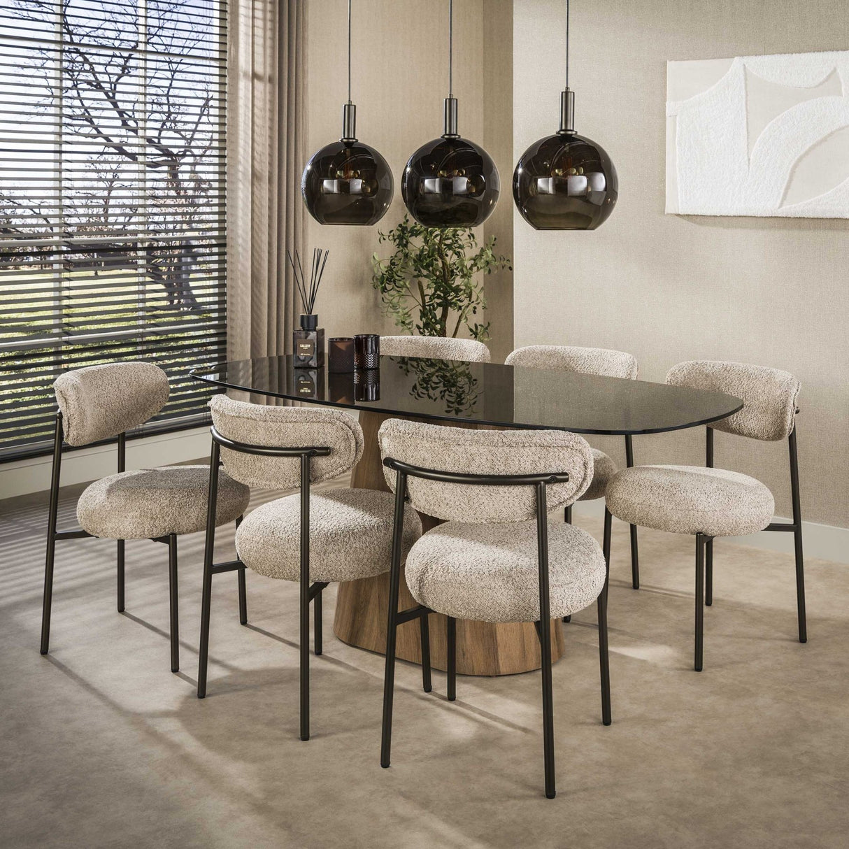 Conjunto de 2 sillas de comedor redondas bouclé marrón arena Aero