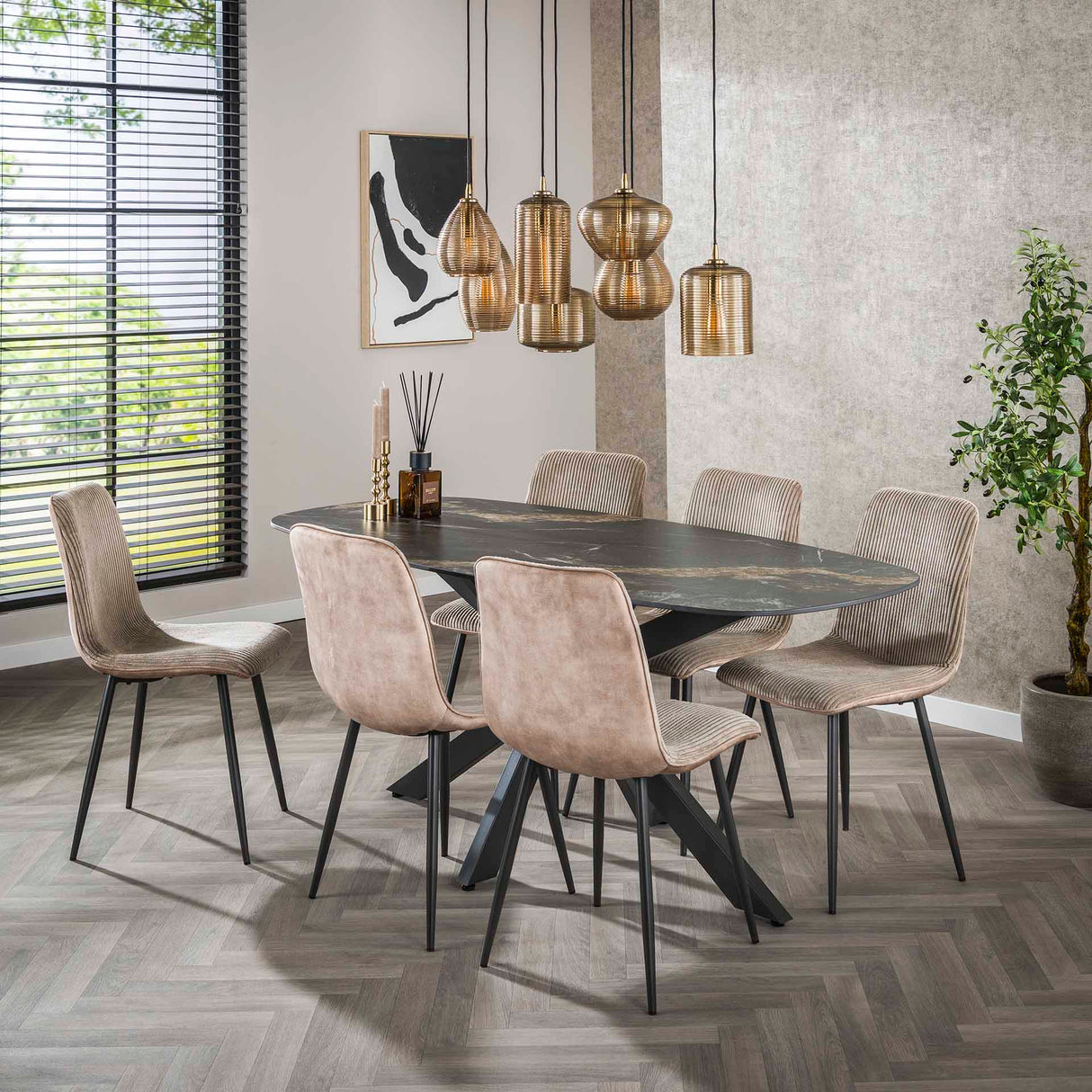 Set van 4 eetkamerstoelen Lento Rib Rock zand