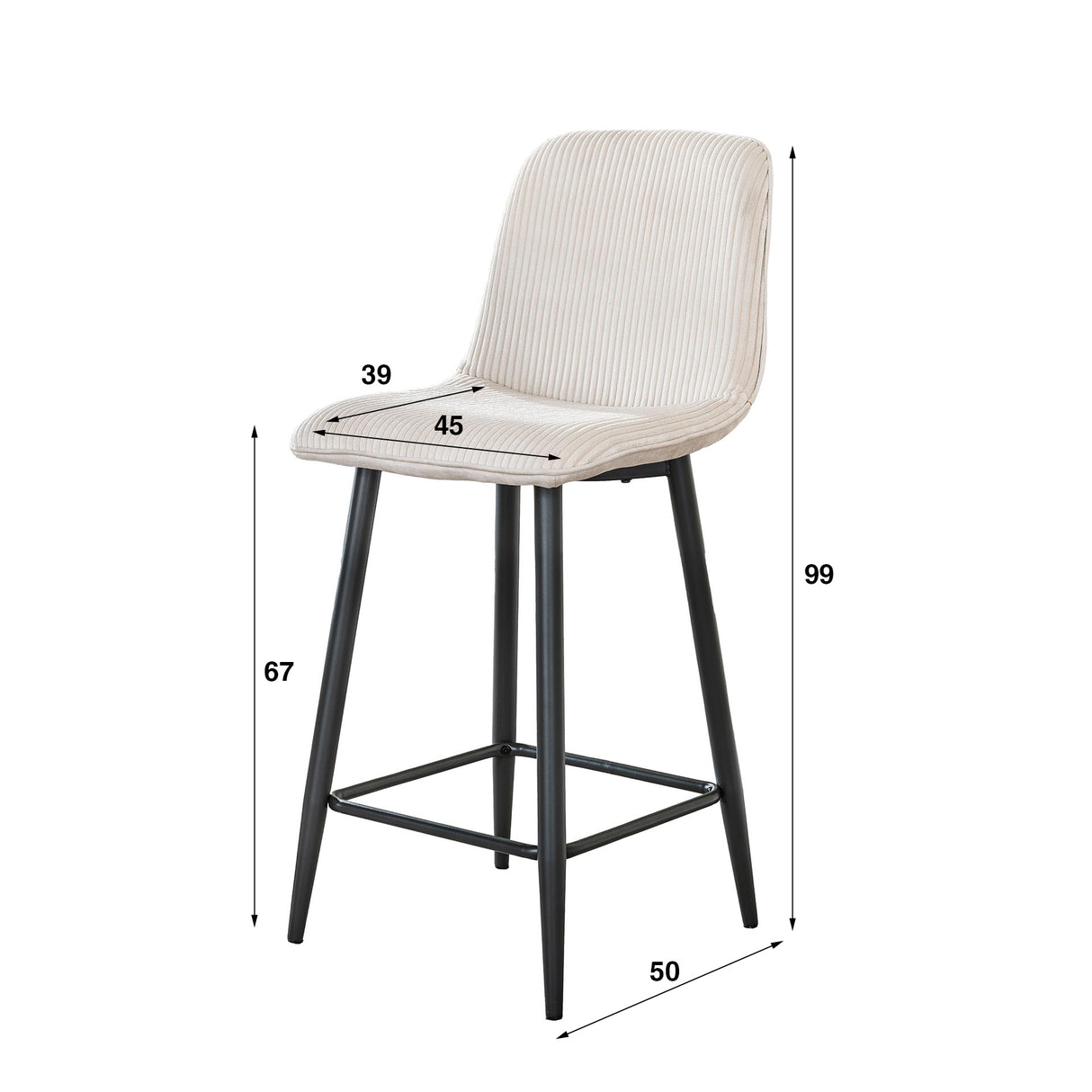 Set van 2 barkrukken Lento Rib Rock Ivoor