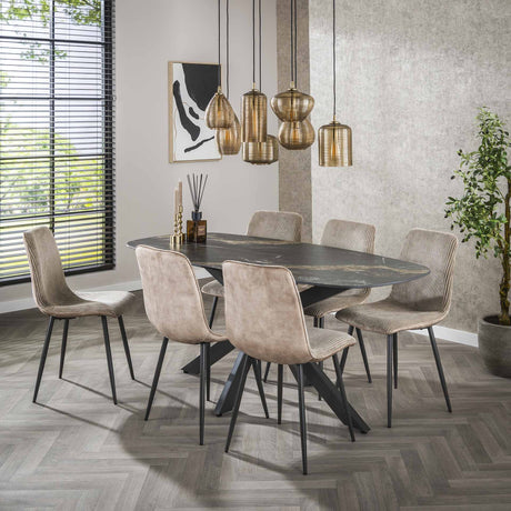 Eettafels - Eettafel Dolore 180x90 cm Deens Ovaal Marmerlook Zwart - Dimehouse