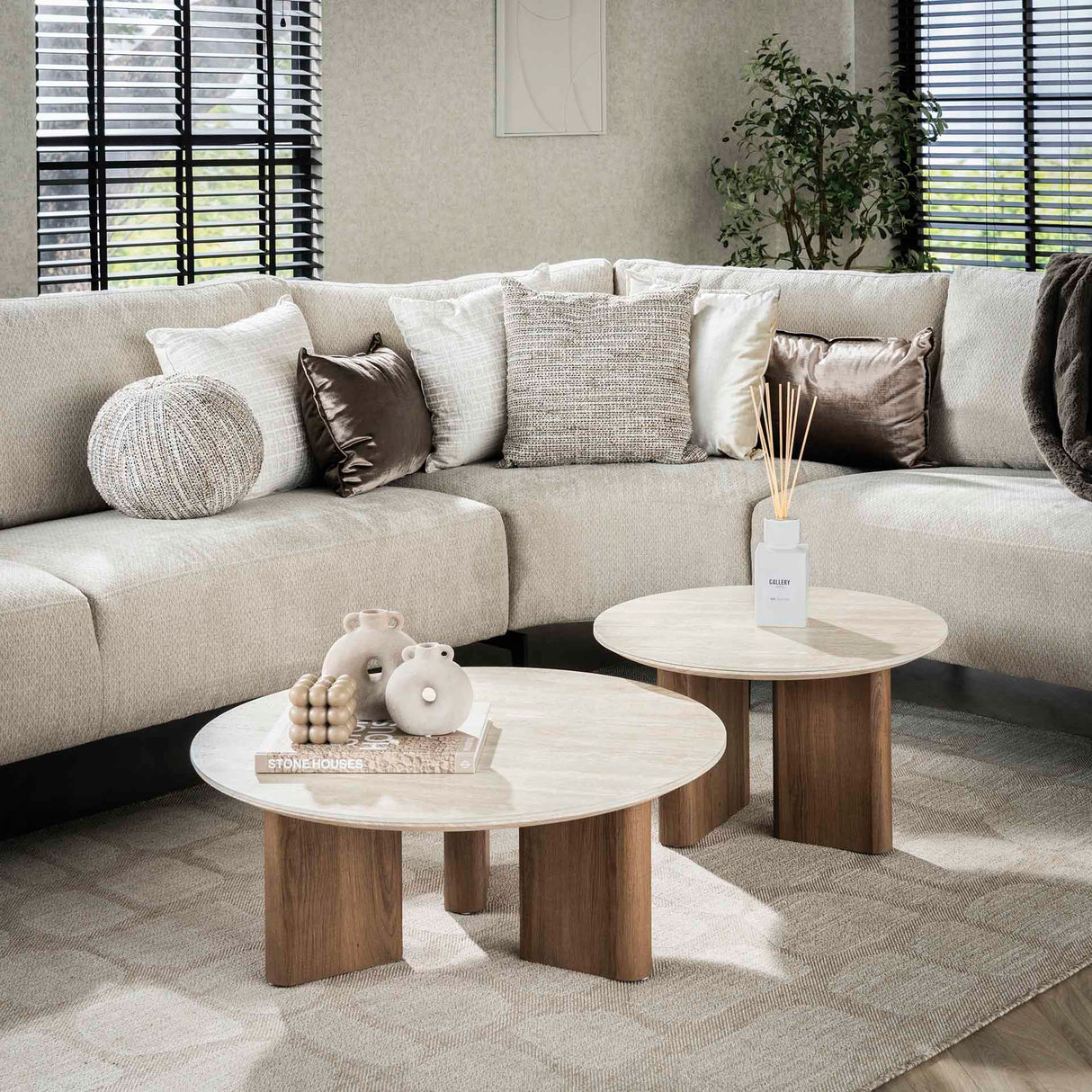 Salontafelset Nola Rond - Keramiek Travertin (2-delig)