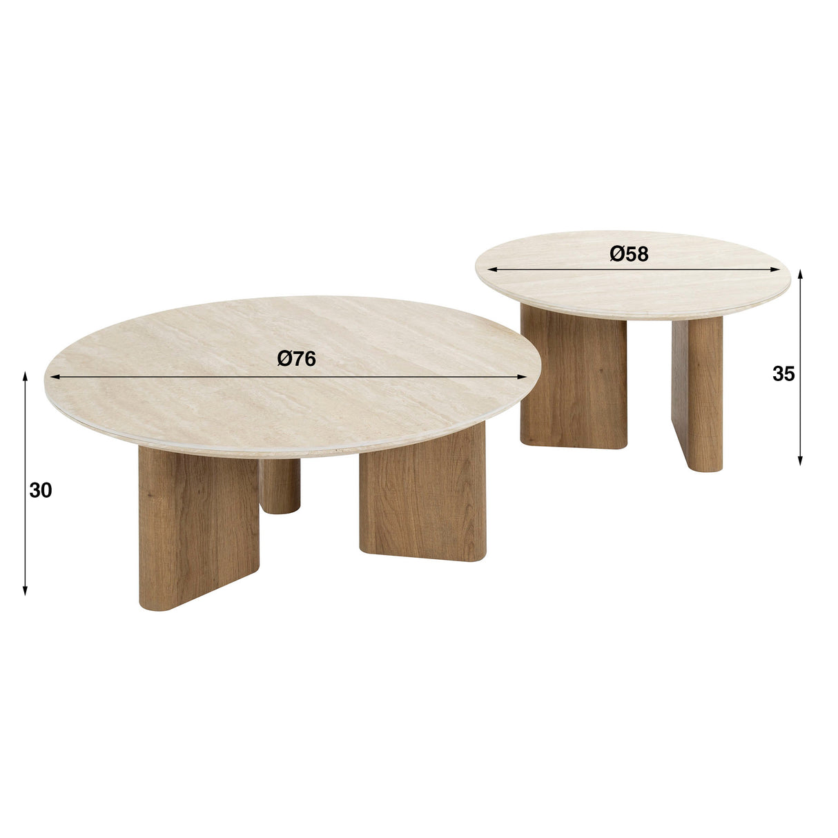 Salontafelset Nola Rond - Keramiek Travertin (2-delig)