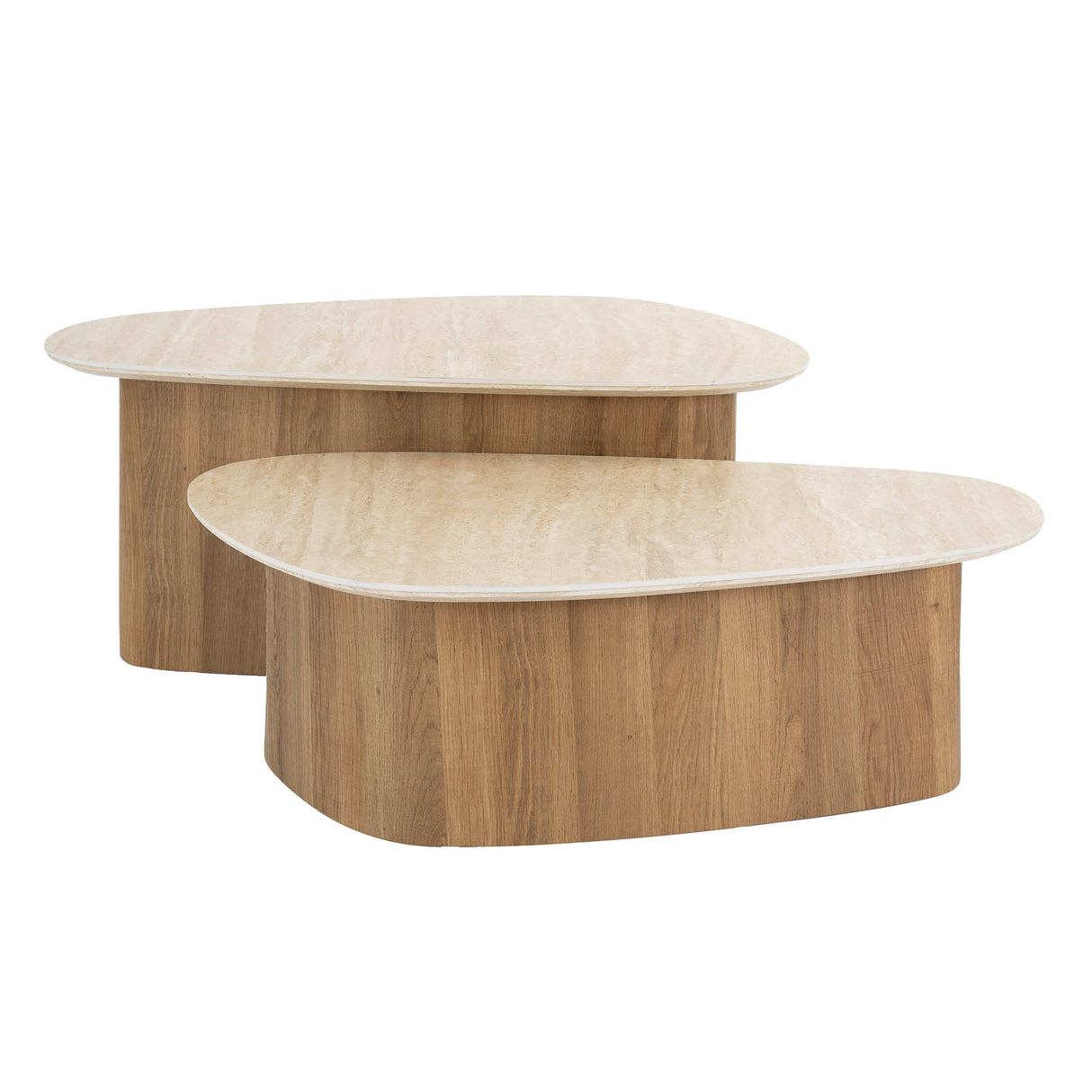 Salontafelset Trias – Set van 2, Driehoekig, Travertin Look