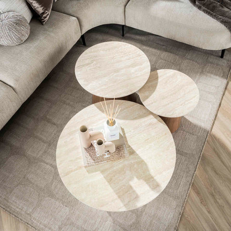 Trio Ø80 Salontafel set Keramiek Travertine