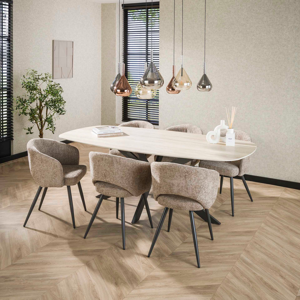 Valente Ovaal 215 Travertine 3D Keramiek Eettafel
