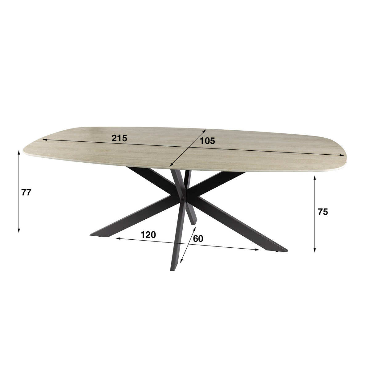 Valente Ovaal 215 Travertine 3D Keramiek Eettafel