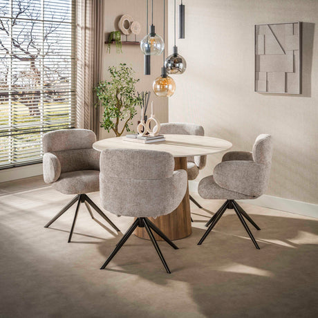 Mesa de comedor redonda Jimi Ø120 cm cerámica travertino beige