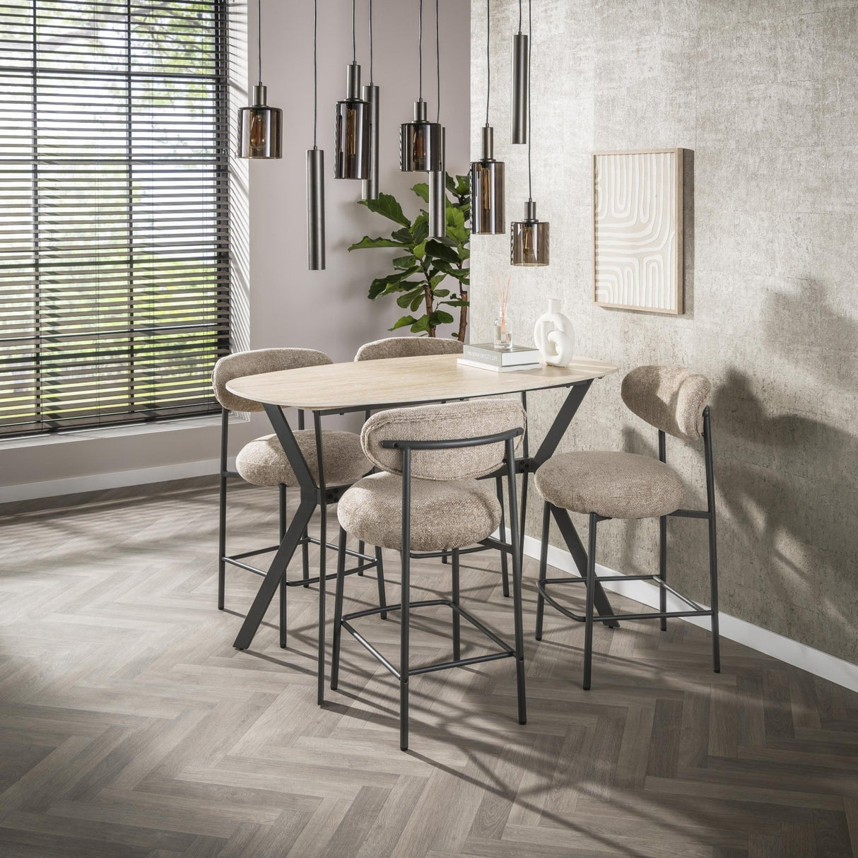 Rivoli Mesa de bar danesa ovalada de 140 cm de cerámica travertino 