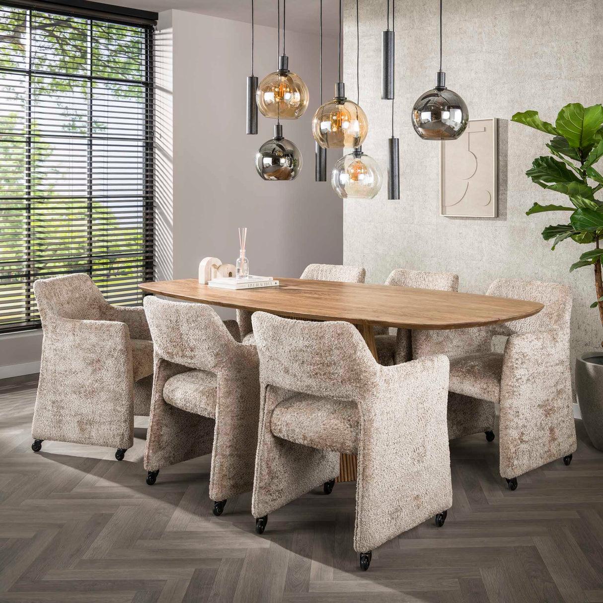 Conjunto de 2 sillas de comedor Siena Alura arena con ruedas 