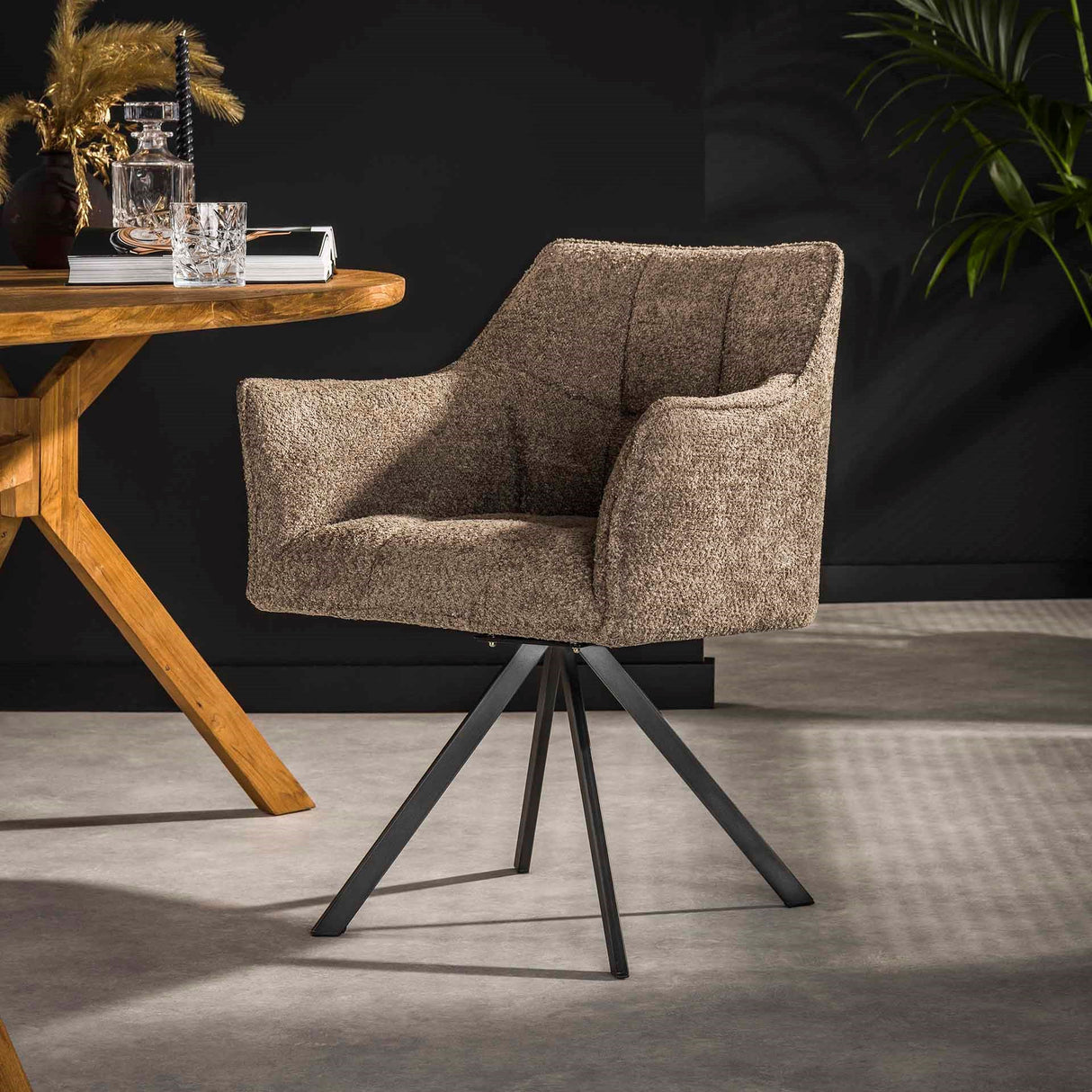 Eetkamerstoel Lino Bouclé Taupe Draaibaar
