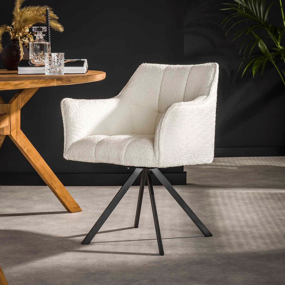 Set van 2 Eetkamerstoelen Lino Bouclé wit draaibaar