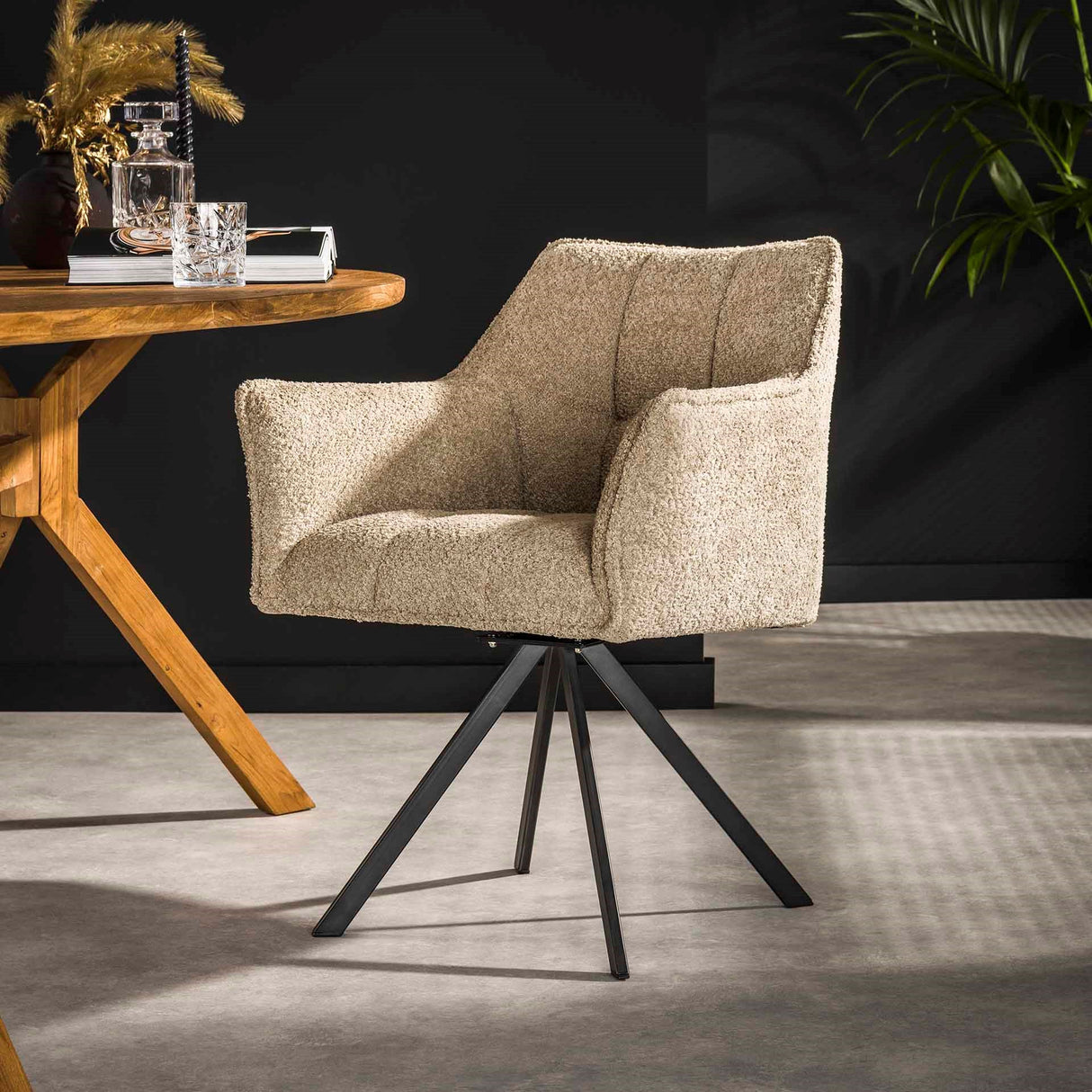 Set van 2 Eetkamerstoelen Lino Bouclé Zand draaibaar Raster