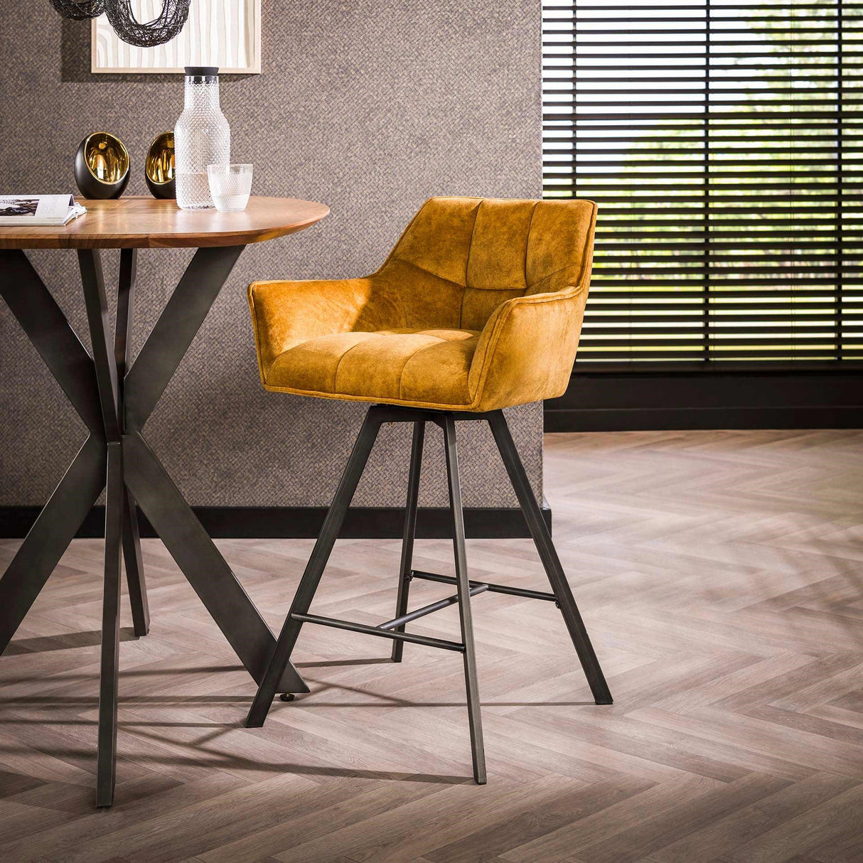 Set van 2 Barkrukken Lino Velvet Goud Draaibaar