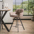 Taburetes de bar - Taburete de bar Lino Chenille Fabric Rich Champagne Giratorio - Dimehouse
