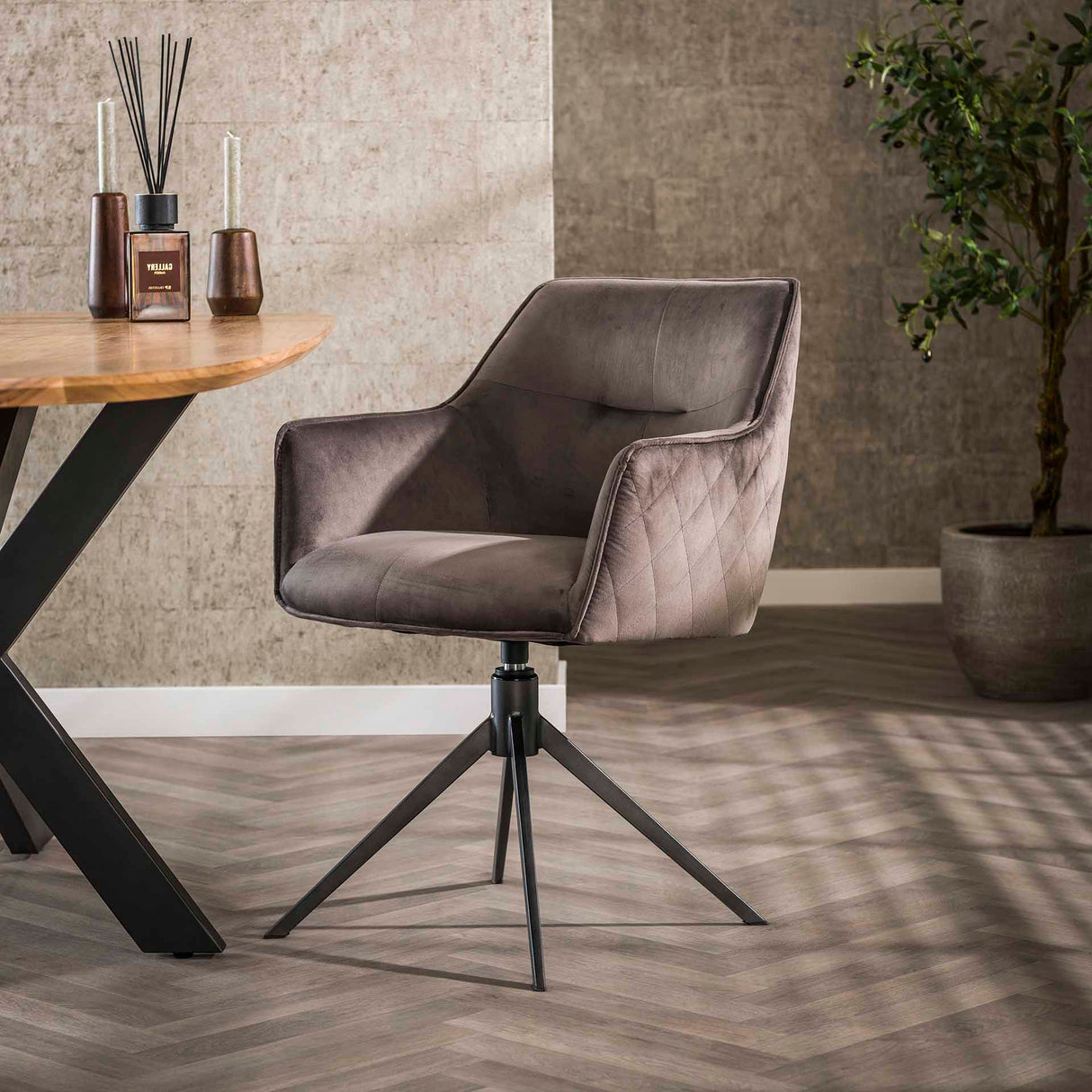 Set van 2 eetkamerstoelen Chia Velvet Antraciet Draaibaar
