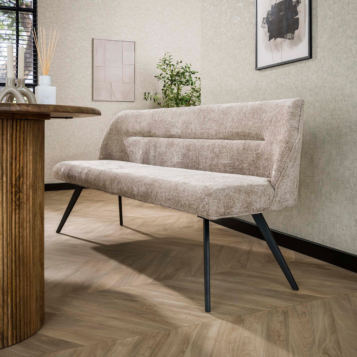 Banco de comedor Chia de tela chenilla color arena rico de 188 cm 