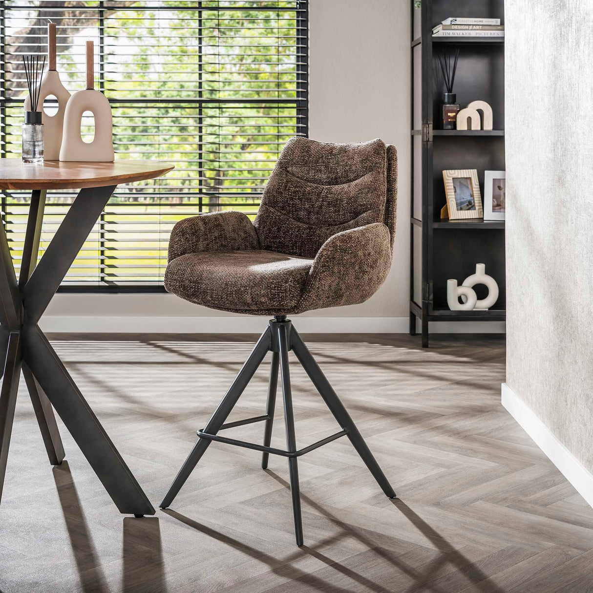 Set van 2 Barkrukken Elite Taupe Chenille Stof Rich Draaibaar