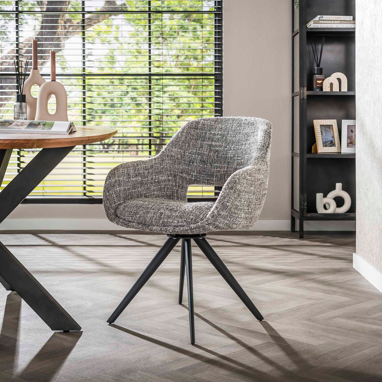 Set van 2 Eetkamerstoelen Springo Draaibaar Stof Staalgrijs