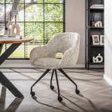 Set van 2 Eetkamerstoelen Met Wieltjes Springo Draaibaar Eagle Stof Crème