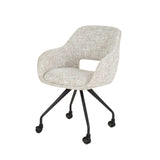 Set van 2 Eetkamerstoelen Met Wieltjes Springo Draaibaar Eagle Stof Crème