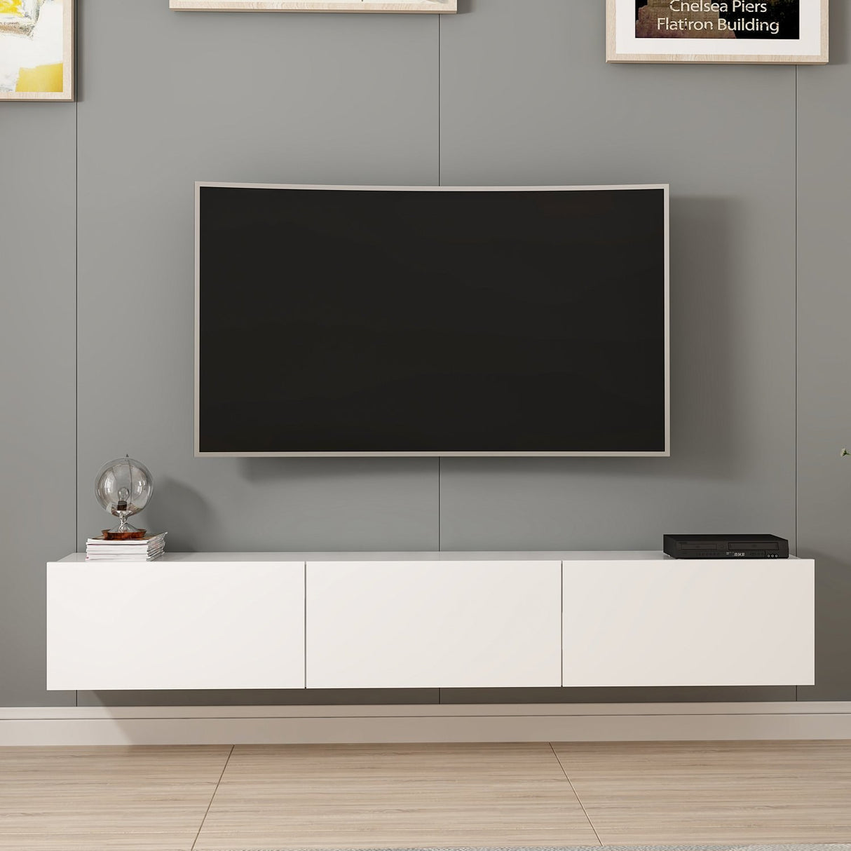 TV Meubels - TV Meubel Set Rigel Wit Melamine 180x30x32 cm - Dimehouse