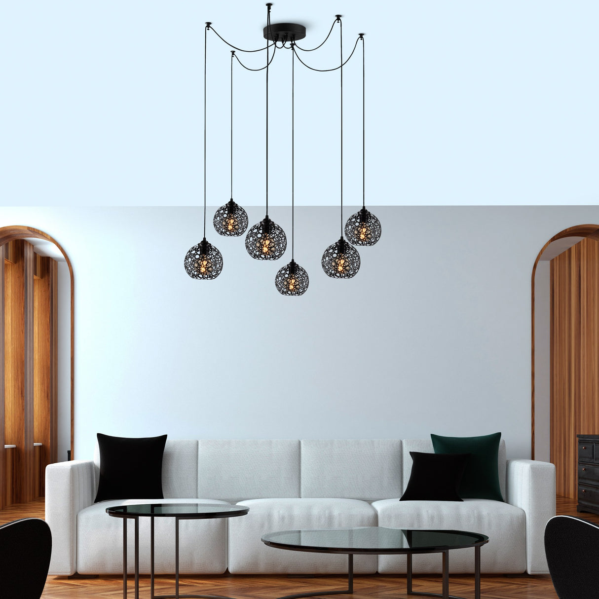 Hanglamp 6-lichts Zwart Metaal Quartz