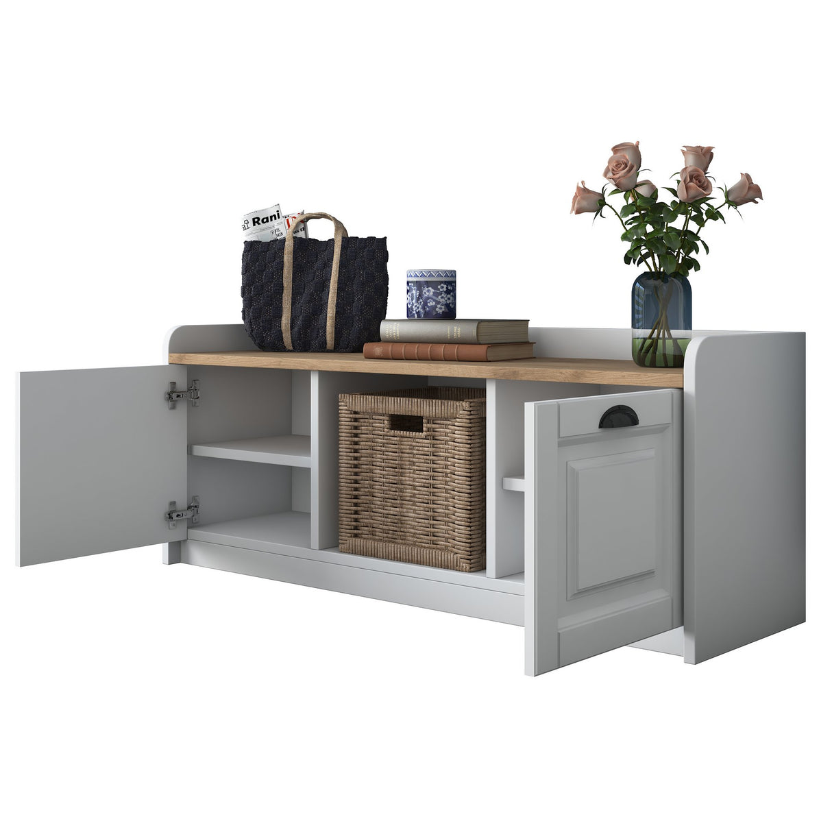 Schoenenkasten - Schoenenkast Samos Wit Walnoot Melamine - Dimehouse
