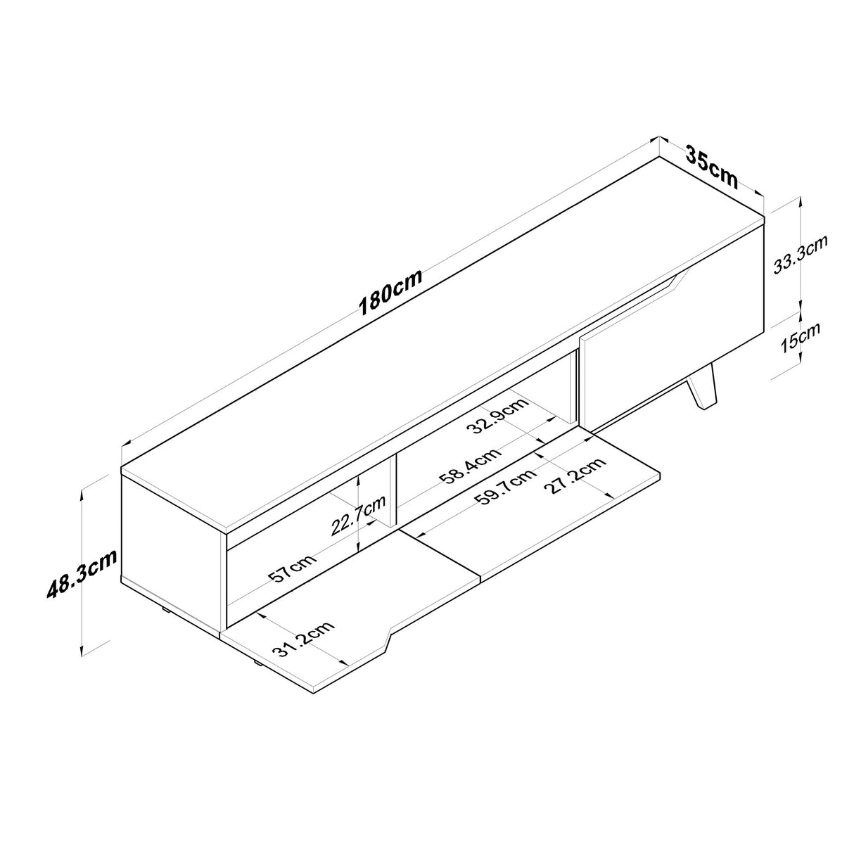 TV Meubels - TV Meubel Osiris Wit Licht Walnoot Melamine 180x48,6x35 cm - Dimehouse
