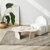 Mesa de salón orgánica de travertino melamina aspecto mármol Melta - 105x65 cm 