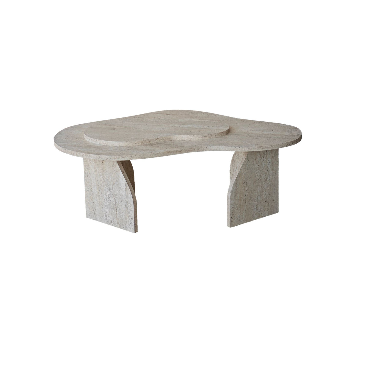 Mesa de salón orgánica de travertino melamina aspecto mármol Melta - 105x65 cm 