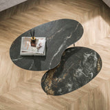 Set de mesas de centro Niora de forma ovalada, 2 piezas, cerámica Fossil Black 