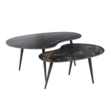 Set de mesas de centro Niora de forma ovalada, 2 piezas, cerámica Fossil Black 