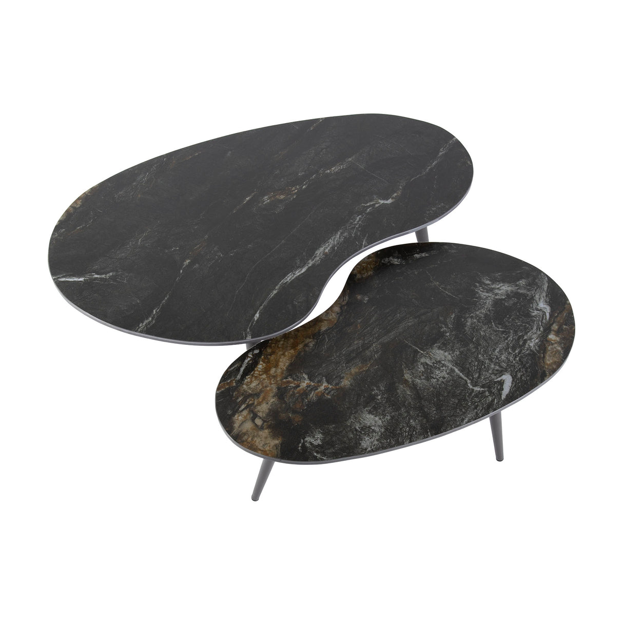Set de mesas de centro Niora de forma ovalada, 2 piezas, cerámica Fossil Black 